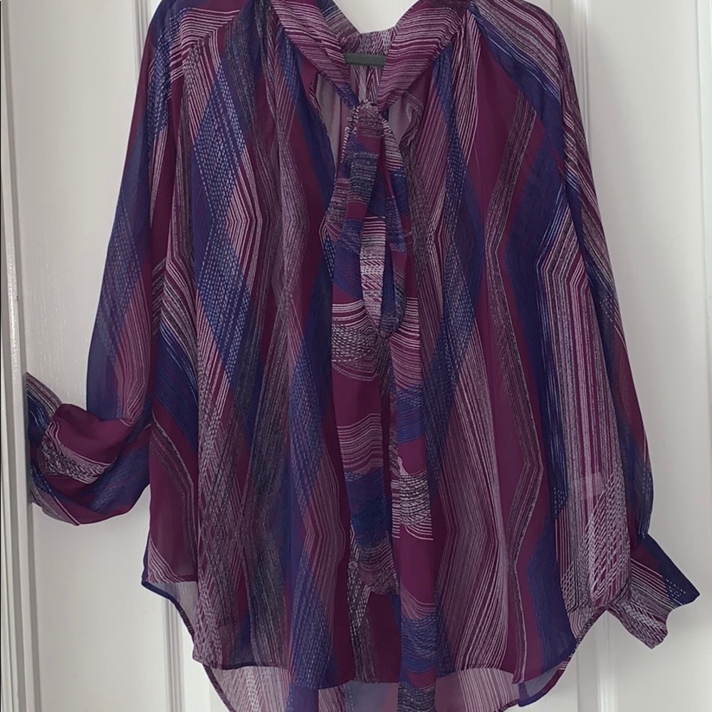 Lane Bryant purple button down bow tie blouse